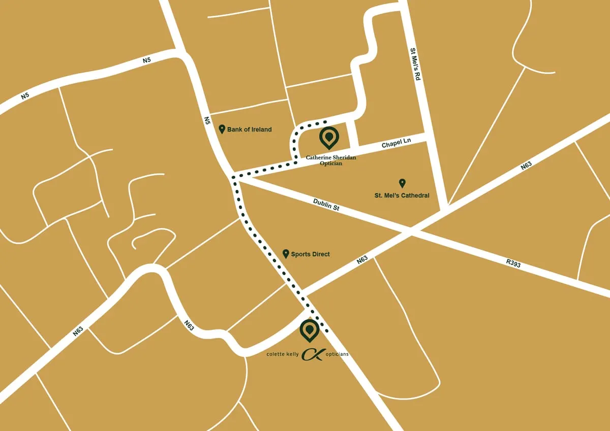 Map of Longford showing the Colette Kelly Opticians practice on Earl Street